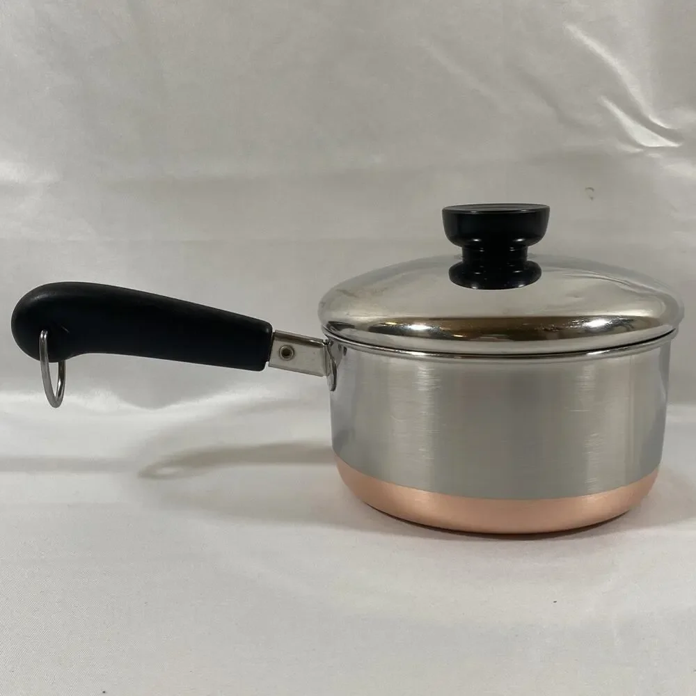 Revere Ware 1 Qt Quart Copper Bottom Sauce Pan, Lid Clinton -80 Stainless Steel